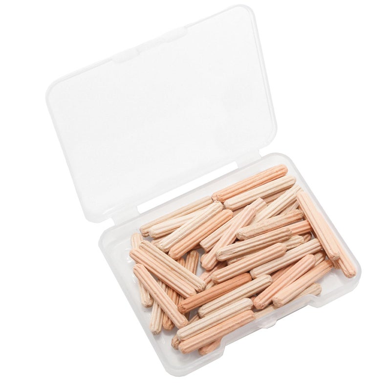 Adyoney 48Pcs 4mm x 25mm / 5/32 Inch x 0.98 Inch Wooden Dowel Pin Fluted Beveled Ends Wooden Pegs Support Shelves - Image 1